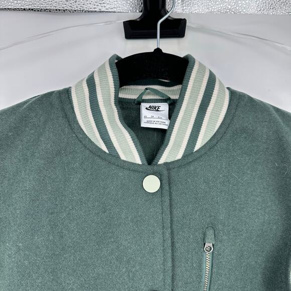 Nike Sportswear Destroyer Womens XS Jacket Wool Leather Varsity Green FN3672 - Picture 5 of 15